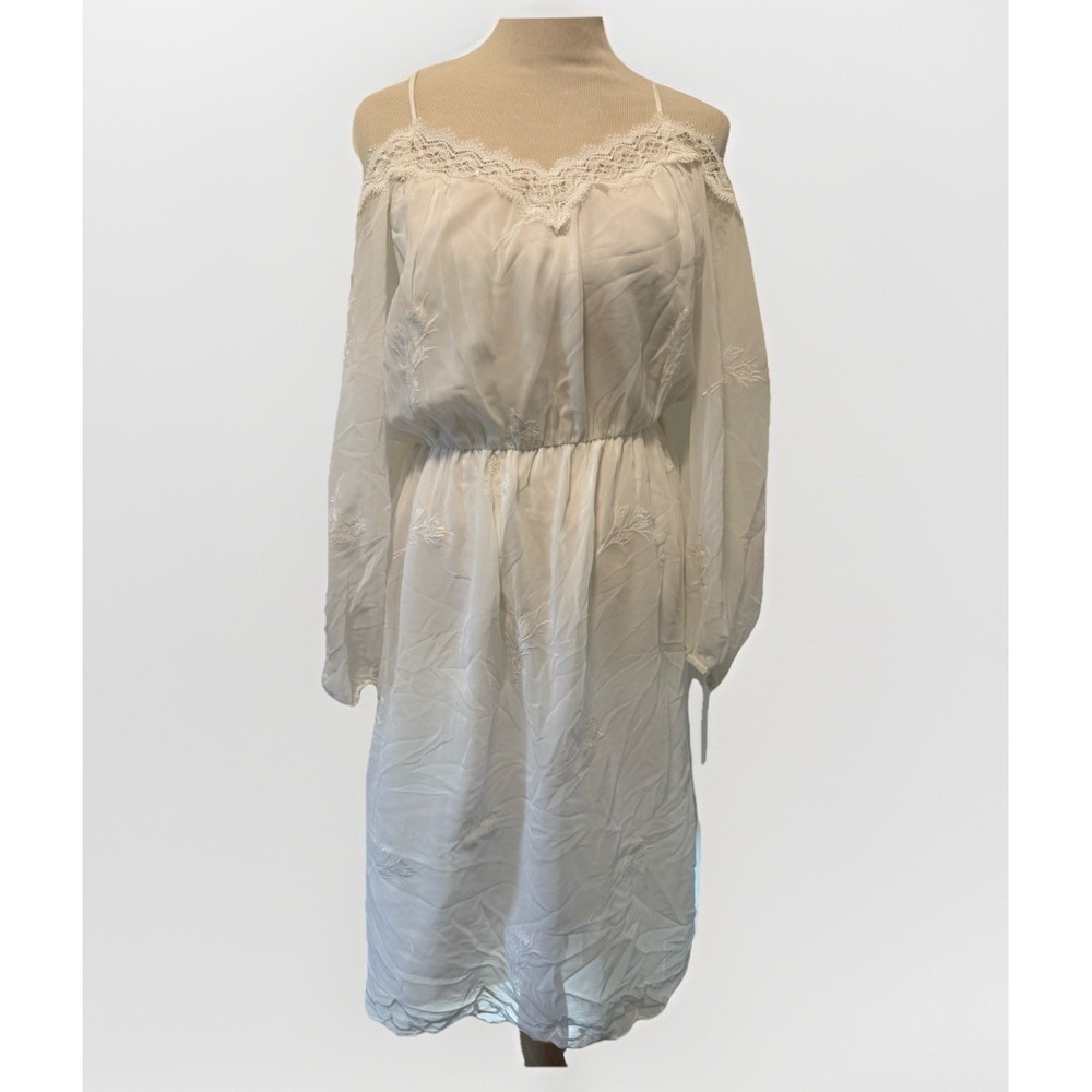 WAYF Cold Shoulder Ivory Off‎ White Lace Embroidered Dress M Medium Boho NWT